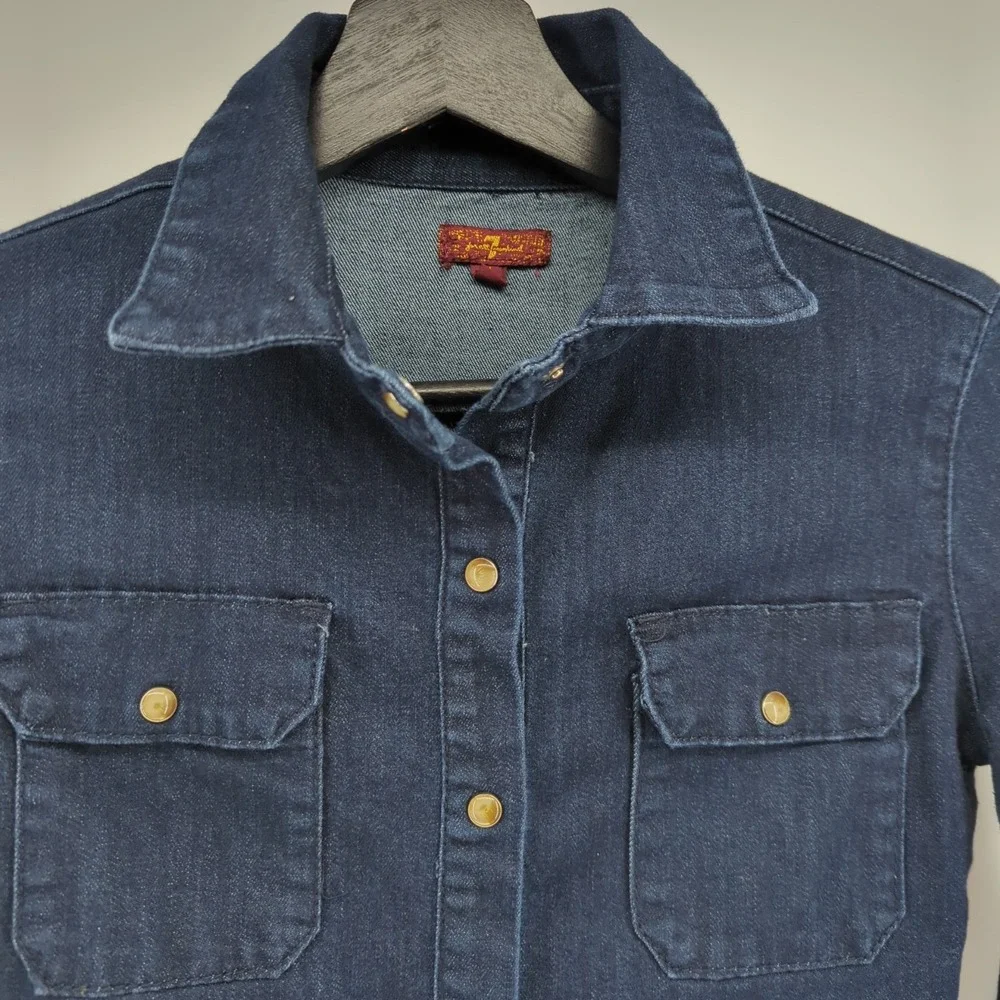 Seven For All Mankind Girls Dress Medium Dark Blue Denim Long Sleeve Button Snap